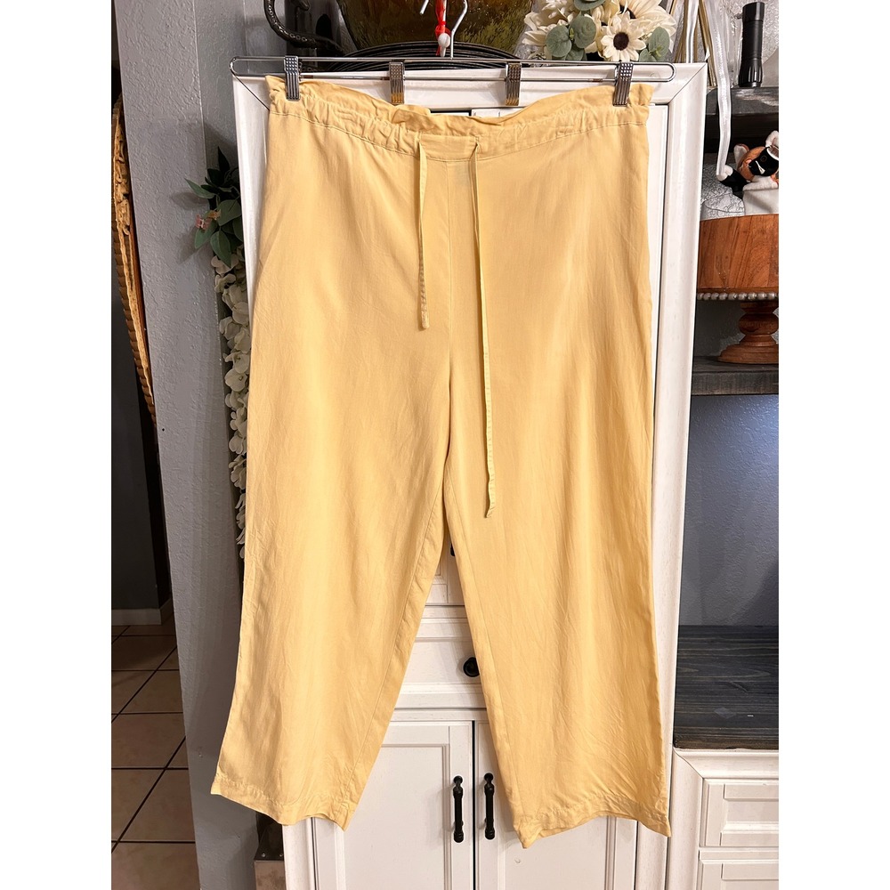 Silk House Butter Yellow 100% Silk Wide Leg Drawstring Pants Medium Oversized